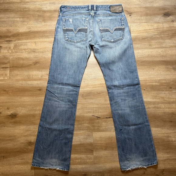 Diesel Zatiny Jeans Men 32x34 Blue Bootcut Italy Thrash Embroidery Faded 008LD - Picture 3 of 16
